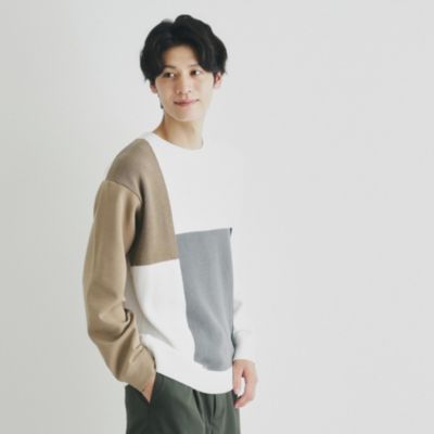 集英社HAPPY PLUS STORETHE SHOP TK（Men）（ザ ショップ ティーケー：メンズ）/異素材ブロッキングニットプルオーバー