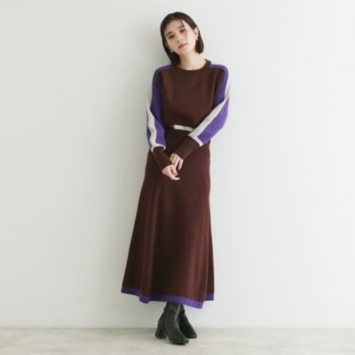 集英社HAPPY PLUS STORETHE SHOP TK（Women）（ザ ショップ ティーケー：レディース）/【上下セットアイテム】配色ニットセットアップ/洗える