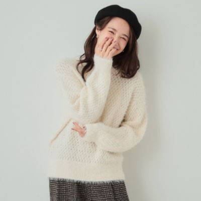 集英社HAPPY PLUS STORESHOO・LA・RUE/DRESKIP（シューラルー）/【高レビュー/S-LL】思わず触れたくなる 大人の透かし編みフェザーニット