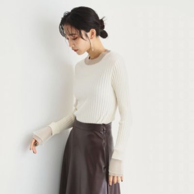 集英社HAPPY PLUS STORETHE SHOP TK（Women）（ザ ショップ ティーケー：レディース）/袖シアー配色リブ【洗えるニット】