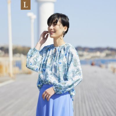 EVEX byKRIZIA【40】青　シースルーワンピース　フレアスリーブ