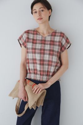 集英社HAPPY PLUS STOREhuman woman（ヒューマン　ウーマン）/◆麻チェックプルオーバーブラウス