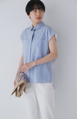 human woman(ヒューマン ウーマン)の◇バイカラーストライプブラウス