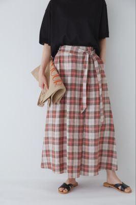 美品！ヒューマンウーマン！麻チェックボリュームスカート human woman(ヒューマン ウーマン)の◇麻チェックボリューム