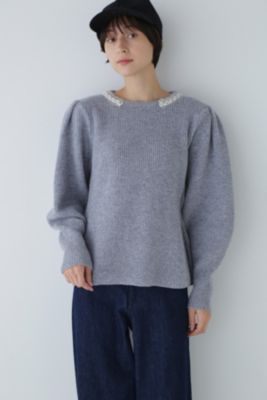 human woman / ヒューマンウーマン ◆ビジュー付きペプラムニット human woman(ヒューマン ウーマン)の◇ビジュー付きペプラム