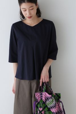 human woman / ヒューマンウーマン ◆４０／ジャガード千鳥ジャージカットソー human woman 40／ジャガード千鳥ジャージカットソー ネイビー