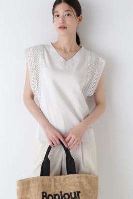human woman レースドッキングニットトップス human woman(ヒューマン ウーマン)の◇レースドッキングニット