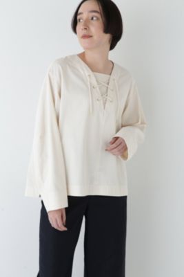 human woman / ヒューマンウーマン ◆ツイルワッシャーレースアップブラウス human woman(ヒューマン ウーマン)の◇ツイルワッシャーレース