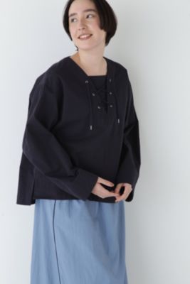human woman / ヒューマンウーマン ◆ツイルワッシャーレースアップブラウス human woman(ヒューマン ウーマン)の◇ツイルワッシャーレース
