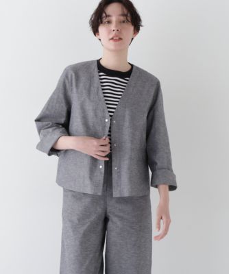 　◆綿麻シャンブレーVネックブルゾン