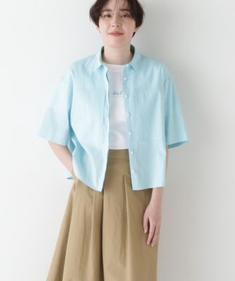 集英社HAPPY PLUS STOREhuman woman（ヒューマン　ウーマン）/◆コットンリネンシャンブレーハーフスリーブボックスシャツ