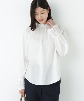 　袖チェックジャガードブラウス