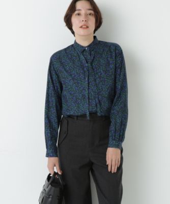 　プチフラワープリントボウタイシャツブラウス