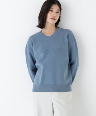 　◆レタードジャガードＶネックニット