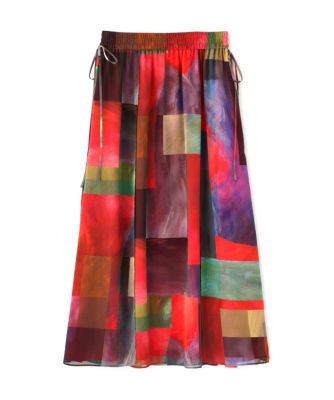 アブストラクトブロッキングプリントスカート