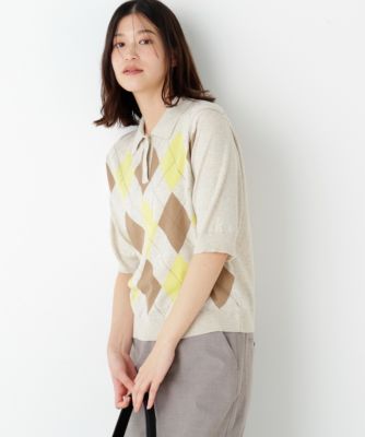 ◆《ウォッシャブル》アーガイル柄ポロニット