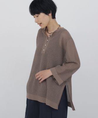 　◆コットンポリエステルシアーチェックチュニックプルオーバー