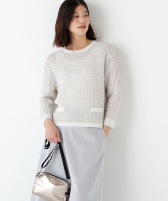 ◆ミドルゲージギマ地柄クルーネックＰ／Ｏ