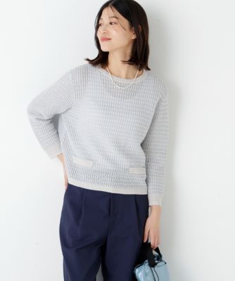 ◆ミドルゲージギマ地柄クルーネックＰ／Ｏ