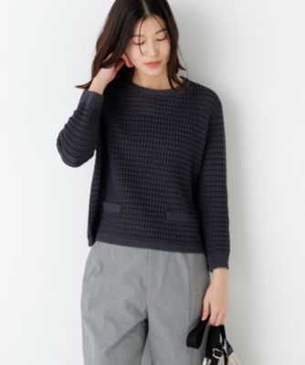 ◆ミドルゲージギマ地柄クルーネックＰ／Ｏ