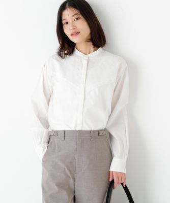 　◆《ウォッシャブル》レースドッキングバンドカラーブラウス