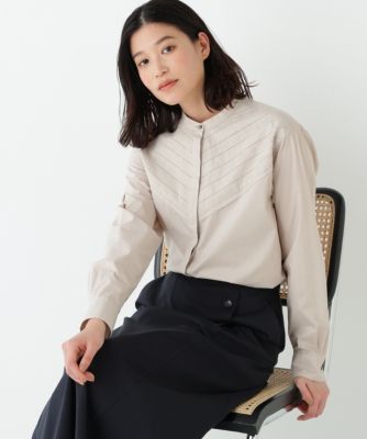 ◆《ウォッシャブル》レースドッキングバンドカラーブラウス