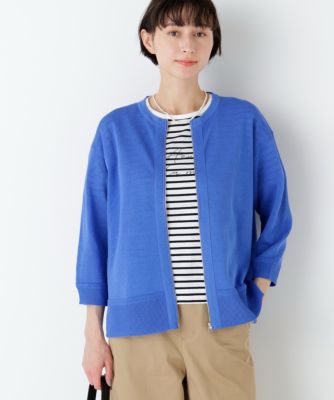 　《名品 / 洗える / 4カラー展開》ハイゲージギマ　ジップアップクルーカーディガン