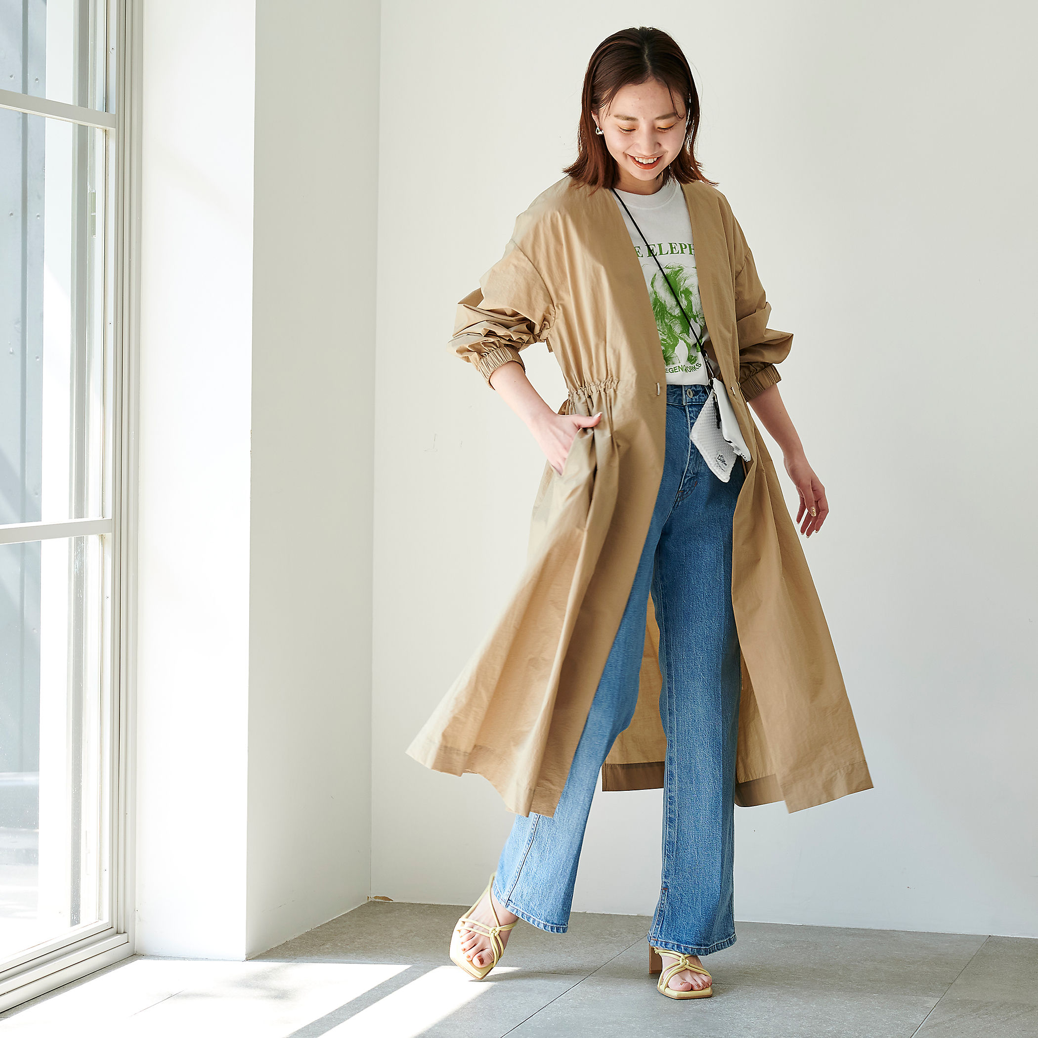 UNITED ARROWS green label relaxing【矢野未希子さん着用】 ギャザー ドロスト ガウン コート￥16,500