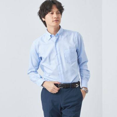 UNITED ARROWS green label relaxing：MEN’S コットン ピンオックス スリム ショートボタンダウン ドレスシャツ  -イージーアイロン-