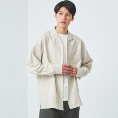 UNITED ARROWS green label relaxing：MEN’S コットン 麻 ストライプ オープンカラー ロングスリーブ 長袖 シャツ