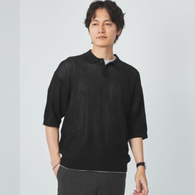 UNITED ARROWS green label relaxing：MEN’S ハイツイスト アクリル コットン メッシュ ニット ポロシャツ