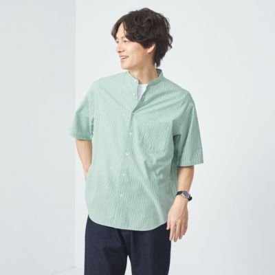 UNITED ARROWS green label relaxing：MEN'S(ユナイテッドアローズ グリーンレーベル リラクシング)のコットンシルクボイル  シアサッカー バンドカラー シャツ通販 | 集英社HAPPY PLUS STORE