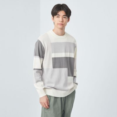 UNITED ARROWS green label relaxing：MEN'S(ユナイテッドアローズ グリーンレーベル リラクシング)のブロック  インターシャ クルーネック ニット通販 | 集英社HAPPY PLUS STORE