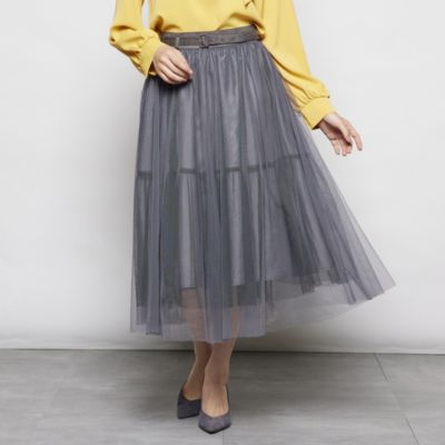 Queens Court クイーンズコート の 大きいサイズ ウエストベルトチュールスカート通販 集英社happy Plus Store